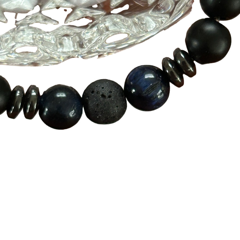 Stackable Bead Bracelet Blue Stone Bead And Black… - image 3